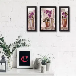 eCraftIndia Set of 3 Botanical Floral Satin Matt Texture UV Art Painting image 1