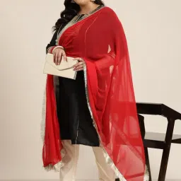 Varanga Red Chiffon Solid Duppatta image 2