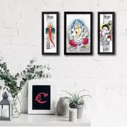 eCraftIndia Set of 3 Lord Ganesha Satin Matt Texture UV Art Painting image 1