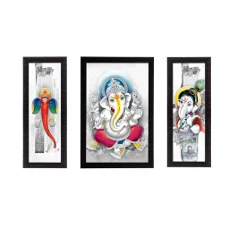 eCraftIndia Set of 3 Lord Ganesha Satin Matt Texture UV Art Painting image 2