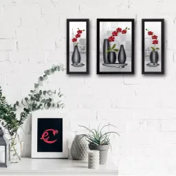 eCraftIndia Set of 3 Botanical Floral Satin Matt Texture UV Art Painting image 1