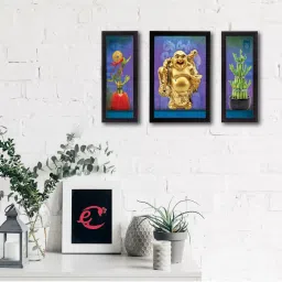 eCraftIndia Set of 3 Lord Buddha Satin Matt Texture UV Art Painting image 1