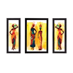 eCraftIndia Set of 3 Tribal Lady Satin Matt Texture UV Art Painting image 2