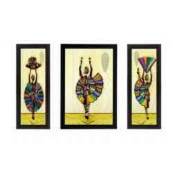eCraftIndia Set of 3 Dancing Tribal Lady Satin Matt Texture UV Art Painting image 2