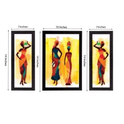 eCraftIndia Set of 3 Tribal Lady Satin Matt Texture UV Art Painting image 3