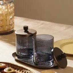 Pure Home and Living Grey & Brown Glass Hammered Condiment Jars with Tray - Set of 2-picture-15