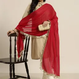 Varanga Red Chiffon Printed Duppatta image 2