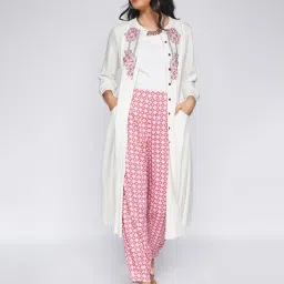 Global Desi Pink & White Printed Pants image 1