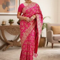 Bindi Fashion Woven Design Zari Silk Blend Handloom Banarasi Saree-picture-26