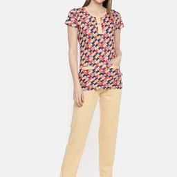 zebu Women Beige & Purple Printed Night suit-image-41