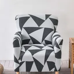 HOUSE OF QUIRK Grey & White Single Seater Printed Polyester Sofa Cover With Arms image 2