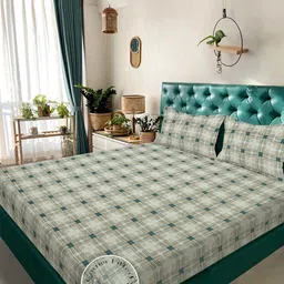 Myntra Elegant Homes Green Geometric 300 TC King Bedsheet with 2 Pillow Covers-picture-22