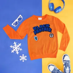 Pantaloons Junior Marvel Featuring Full Sleeves Black Panther Designed Sweater - Orange-picture-13