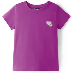 Pine Kids Cotton Knit Half Sleeves T-Shirt With Heart Print - Purple-picture-33