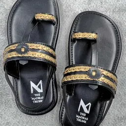 The Madras Trunk Lace Detailed Kolhapuri Sandals - Black & Golden-picture-13