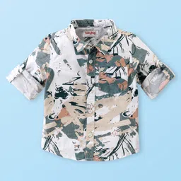 Babyhug Cotton Woven Full Sleeves Printed Shirt & Trouser Pants Set - Green image 2