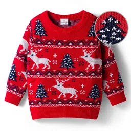 Mark & Mia Knit Full Sleeves Pullover Sweater with X-Mass Design - Red image 2