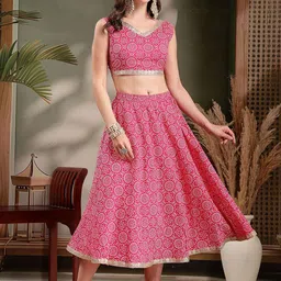 HERE&NOW Women Ethnic Motifs Printed Pure Cotton A-Line Kurta with Skirt & Dupatta image 4