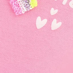 Little Kangaroos Cotton Knit Full Sleeves Sweatshirt Sequin & Text Print - Ballet Pink image 4