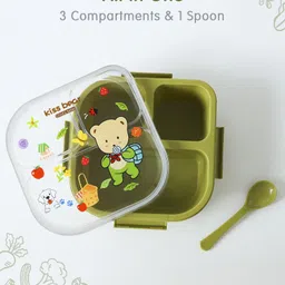 fab n funky Leak Proof And Freezer Safe Bear Print Lunch Box - Green image 4