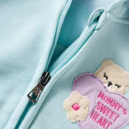 Bodycare Fleece Knit Full Sleeves Hooded Sweatjacket With Bear Embroidery Patch- Light Blue image 4