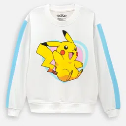 Nap Chief Cotton Blend Knit Pokemon Featuring Full Sleeves Pikachu Printed Relaxed Fit Winter Sweatshirt With Trousers Set - Off White image 5