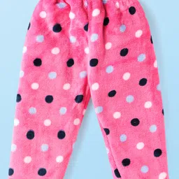 Babyhug Velour Knit Full Sleeves Winter Night Suit With Polka Dot Print - Dark Pink image 5