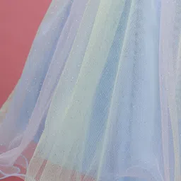 Babyhug Woven Frill Sleeves Mesh Party Dress with Sequin Detailing & Bow Applique - Light Blue image 5