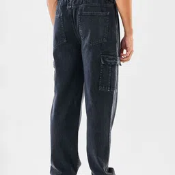 Snitch Men Black Mid-Rise Baggy Cargo Pants image 4