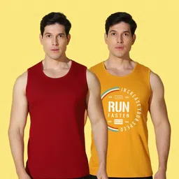 WOOSTRO Men Pack of 2 Typography Printed Round Neck Cotton Slim Fit Sports T-shirts image 4