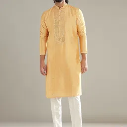 KALKI Fashion Men Embroidered Regular Mirror Work Kurta with Trousers-picture-11