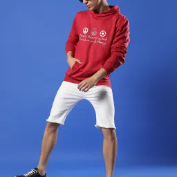 Campus Sutra Red Regular Fit Graphic Print Hooded Sweatshirt image 4