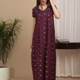 Sweet Dreams Purple Cotton Printed Nighty image 1