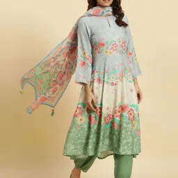 W Blue Printed A Line Kurta image 4