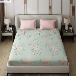 Monte Carlo Edmond Blue Polyester 130 TC Queen Bedsheet with 2 Pillow Covers image 1