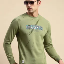 showoffff SHOWOFF Green Cotton Slim Fit Printed Sweatshirt image 1