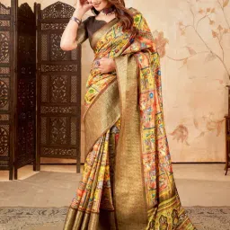 Saree Mall Yellow Printed Sarees With Unstitched Blouse-image-21