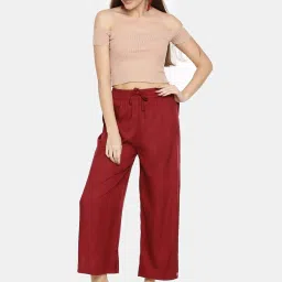 TWIN BIRDS Maroon Mid Rise Palazzos image 4