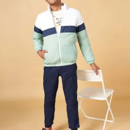 Coolsters by Pantaloons Kids White & Green Color Block Full Sleeves Jacket image 4