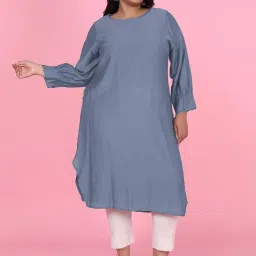 showoffff SHOWOFF Blue Cotton Solid Kurta image 1