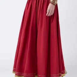 Utsa by Westside Red Textured Maxi Cotton Skirt-image-7