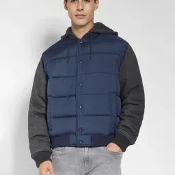 American Eagle Navy Regular Fit Quilted Hooded Jacket image 1