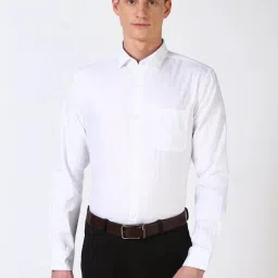Peter England White Cotton Slim Fit Checks Shirt image 1