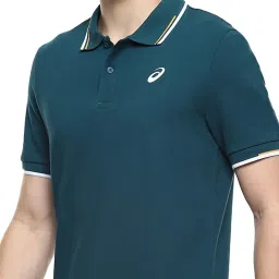 Asics Dual Tipping Teal Blue Regular Fit Sports Polo T-Shirt image 4