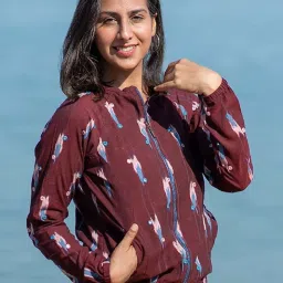 Okhai Mahogany Maroon Pure Cotton Hand Embroidered Bomber Jacket image 1