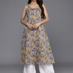 Varanga Grey Cotton Floral Print Anarkali Kurta image 1