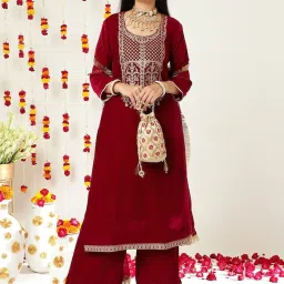 Varanga Purple Embroidered Kurta Palazzo Set With Dupatta image 1