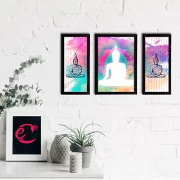 eCraftIndia Set of 3 Meditating Lord Buddha Satin Matt Textured UV Art Painting image 1
