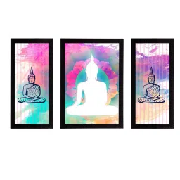 eCraftIndia Set of 3 Meditating Lord Buddha Satin Matt Textured UV Art Painting image 2