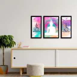 eCraftIndia Set of 3 Meditating Lord Buddha Satin Matt Textured UV Art Painting image 3